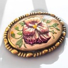 Victorian Floral Goofus Glass Brooch Iridescent Flower Antique Victorian Pin