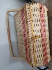 Vintage Dritz Wicker Woven Sewing Basket Box Satin Lined 1960 s Japan Pink