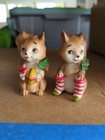 2 Vtg Lefton Squirrel Figurines Mini 3in Anthropomorphic Mcm Holiday M29