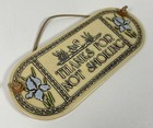 Vtg No Smoking Sign Ceramic Enameled Wall Hanging 7 5  Swan Flowers