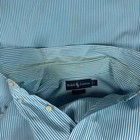 Vtg Ralph Lauren Men L Custom Fit Shirt Turquoise White Striped Pony Logo Preppy