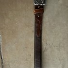 Tooled Leather Belt Brown Western Little Buckaroo Metal Buckle Casual Everyday