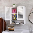 Wall-mounted Bamboo Storage Cabinet W  Adjustable Shelf Dual Door Home Organizer
