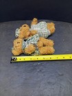        Vtg Teddy Bear Set Green Plaid   Plush Jointed Boy   Girl 