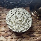 Vintage Ornate Metal Trinket Box Round Filigree Footed Jewelry Dish Gold Tone