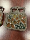 Set Lucite Napkin Holder Stained Glass Teapot Metal Mcm 60s 1970s Decor Vintage