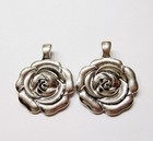 3 Vintage Antique Silver Plated Huge Rose Pendants W enhancer Clasp Bail 58x45mm