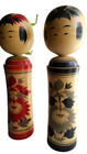 38cm 15 0  h 2 Set Of Kokeshi Dolls  black   White   By Hiroshi Yusa Japan  C457