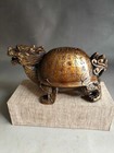 Chinese Ancient Collection All Copper Refined Carved Dragon Tortoise Ornaments