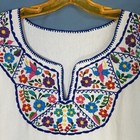 Mexican Embroidered Huipil Oaxaca Blouse Xxl White Floral Folk Art Top