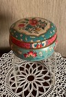 Vintage Daher Floral Aqua Tin With Lid 3 1 2   X 1 3 4  Daher Decorated Ware