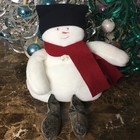 2005 Woof   Poof Shelf Snowman Plush Doll Black Hat Ice Cube Pin Red Scarf 13 