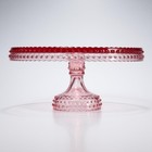 L E Smith Vtg Pink Hobnail Scalloped Pedestal Cake Plate Stand 11 dia