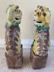 A Pair Of Vintage Chinese Sancai Glazed Porcelain Foo Dogs lions 8  Tall