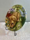 Majolica 3d Retriever Puppy Decorative Collectors Plate And Hanger  8 In Dia 