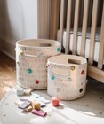 Pehr Tidy Up Pom Pom Alphabet Canvas Bag Baby Beige Cotton Two Handle Carry