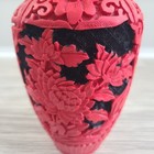 Vintage Chinese Carved Red   Black Cinnabar Lacquer  Vase 6  Peony