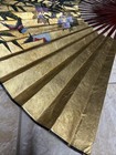 Vintage Large Asian Folding Wall Fan Gold Hand Painted Floral Bird Decor Xl