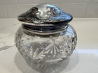 Antique Powder vanity Jar Brilliant Cut Crystal Base W sterling Silver Lid