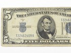 U s   5 Blue Seal Silver Certificate Series  1934 D - T 22462409 A -circulated  