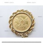 14k Yellow Gold Plated Liberty Head Quarter Eagle Coine With Rose Bezel Pendant
