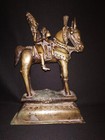Antique Traditional Indian Bronze Statue God Shiva Parvati On Horse Worrier Rare