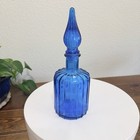 Vtg 1950 Empoli Decanter Genie Bottle Aqua Cobalt Blue Glass 9    Vase And Stopper