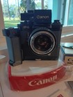 Canon F-1 Black 35mm Film Slr Camera W  Booster T Finder   Motor Drive Mf