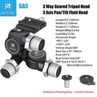 3 Way Geared Tripod Head 3 Axis Pan tilt Fluid Head Panoramic W  Panning Base