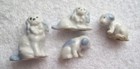 Vintage Blue   White Momma Spaniel W her  3  Puppies Porcelain Figurine - Japan