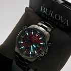 Bulova Men   s Chronograph Marine Star 43mm Red Dial Stainless Quartz Watch 98b350