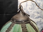 Antique Art Nouveau Slag Glass Hanging Pendant Lamp Fern Filigree C1900 8-panel