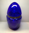 Vintage Cobalt Blue Liquor Decanter Glass Egg W Clear Decanter   Shot Glasses