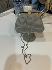 Nwot 1950   s Style Veccela -italy Silver-white Metal Bead Rhinestone Evening Bag 