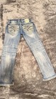 Rock Revival Light Wash Straight Jeans Blue Denim Embroidered Accents Men s
