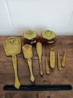 11 Piece Green Art Deco Antique  Vintage Vanity Dresser Set W  2 Amber Glass