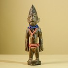 African Tribal Figure Statue Hand Carved Wood Beaded Fetish Sculpture Art-g6394
