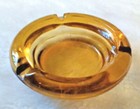 Vintage Amber Glass Ashtray Round 3 Slot 4 25  Mad Men Mid Century Modern 