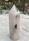 Black Tourmaline Quartz  3 1 8  Point Wand Tower  Grounding Protection 29823e