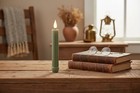 Primitive 6 25  Sage Green Led Taper Candle W  Timer
