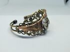 Steampunk Vintage Watch Gear Bronze Filigree Angel Wing Bird Cuff Bracelet