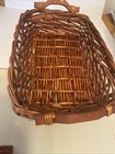 Vtg Farm House Wooden Cognac Color Large Basket W  Two Handles 22x14x6    Euc