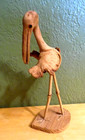 Vintage Mid Century Hand Carved Burl Wood   Bamboo Stork Artist Sgnd 9  High