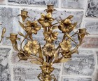 Pair Antique Cast Brass Italian Floral Cherub 5 Candle Holder Candelabras