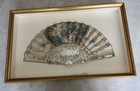 Antique French Relief Carved Mother Of Pearl Gilded   Hand Painted Scene Fan