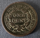 1853 1c Braided Hair Large Cent Coin -- Vf
