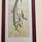 15 3 4  X 5 1 2  Framed Oriental Art On Cloth-flowers   Bird-signed-red Seals