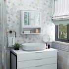 Wall Mount Bathroom Medicine Cabinet 2 Mirror Doors Open Shelf Storage White