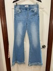Womens Tricot High-waisted Flare Jeans With Fringe Hem Light Wash Stretch Denim