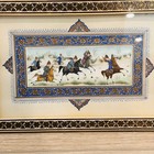 Persian Miniature Hand-painting Art Bone Khatam Mosaic Marquetry Frame Polo